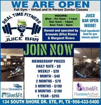 We Are Open, Real Time Fitness & Juice Bar, Port Isabel, TX