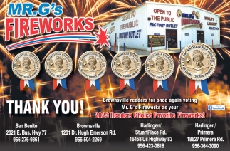 Thank You!, Mr. G's Fireworks, San Benito, TX